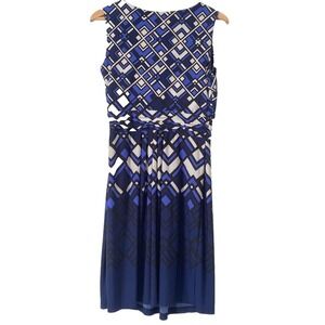 En Focus Studio Striking Blue, Black, White Pleated Side Zip Sleeveless Dress